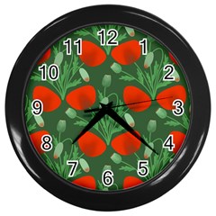 Poppy Fierce Wolf Poppies Bud Wall Clock (black) by Perong