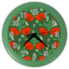 Poppy Fierce Wolf Poppies Bud Color Wall Clock by Perong