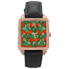 Poppy Fierce Wolf Poppies Bud Rose Gold Leather Watch  by Perong