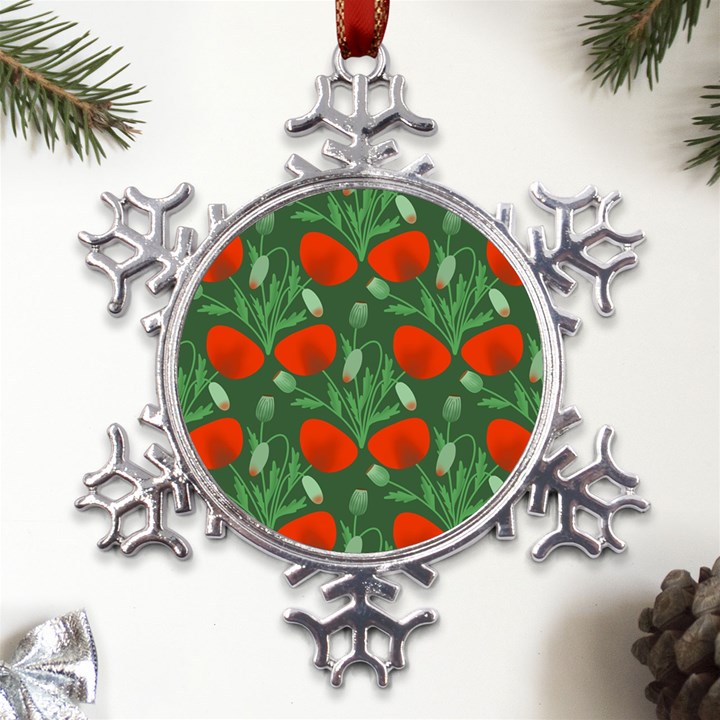 Poppy Fierce Wolf Poppies Bud Metal Large Snowflake Ornament