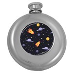 Cosmos Rocket Spaceship Ufo Round Hip Flask (5 oz) Front