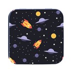 Cosmos Rocket Spaceship Ufo Square Metal Box (Black) Front