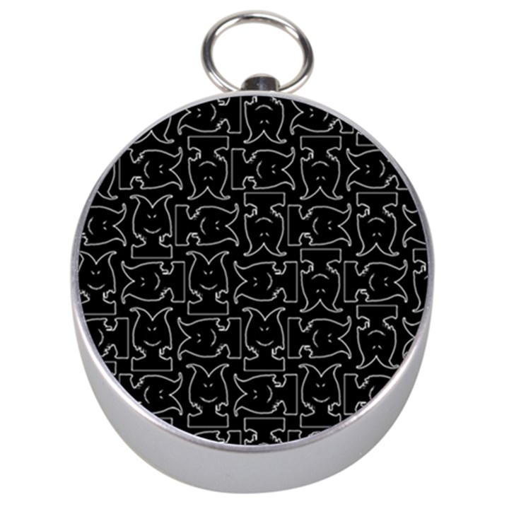 Enigmatic Demon Black and White Pattern Silver Compasses