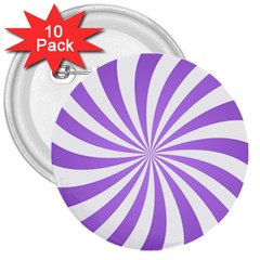 Spiral Vortex Rays Lavender Swirl Purple 3  Buttons (10 Pack) 