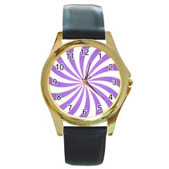 Spiral Vortex Rays Lavender Swirl Purple Round Gold Metal Watch by Salmanaz77