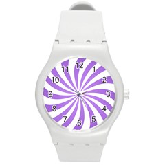 Spiral Vortex Rays Lavender Swirl Purple Round Plastic Sport Watch (m) by Salmanaz77