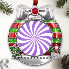 Spiral Vortex Rays Lavender Swirl Purple Metal X mas Ribbon With Red Crystal Round Ornament by Salmanaz77