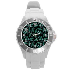 Leaves Pattern Abstract Blade Round Plastic Sport Watch (l) by Salmanaz77