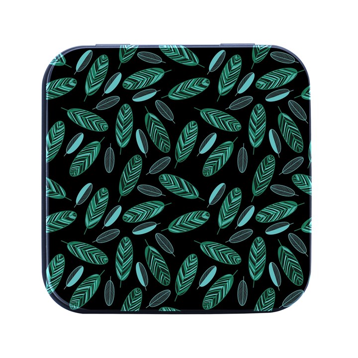 Leaves Pattern Abstract Blade Square Metal Box (Black)