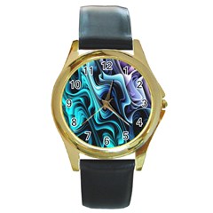 Nature Water Wave Architecture Round Gold Metal Watch by Salmanaz77