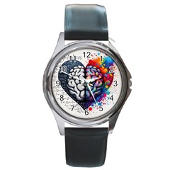 Brain Heart Math Round Metal Watch