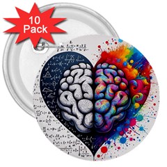 Brain Heart Math 3  Buttons (10 Pack) 