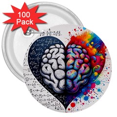 Brain Heart Math 3  Buttons (100 Pack) 