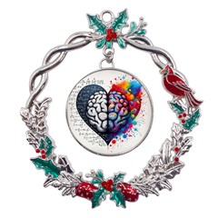 Brain Heart Math Metal X mas Wreath Holly Leaf Ornament