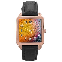 Rain Water Raindrops Droplets Rose Gold Leather Watch  by Salmanaz77