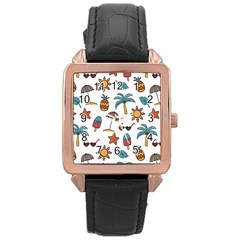 Summer Pineapple Fruit Tropical Rose Gold Leather Watch  by Grandong