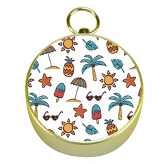 Summer Pineapple Fruit Tropical Gold Compasses by Grandong