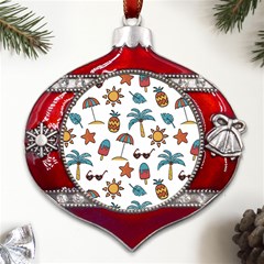 Summer Pineapple Fruit Tropical Metal Snowflake And Bell Red Ornament by Grandong