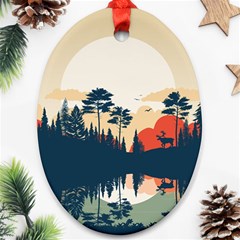 Summer Lake Forest Sunset Deer Water Ornament (oval)