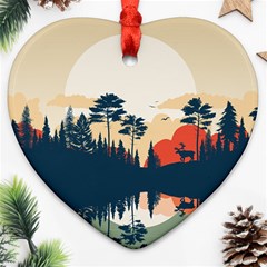 Summer Lake Forest Sunset Deer Water Ornament (heart)