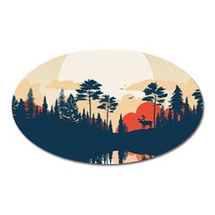 Summer Lake Forest Sunset Deer Water Oval Magnet by Grandong