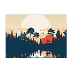 Summer Lake Forest Sunset Deer Water Sticker A4 (10 Pack) by Grandong