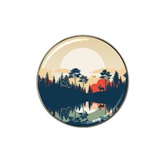 Summer Lake Forest Sunset Deer Water Hat Clip Ball Marker by Grandong