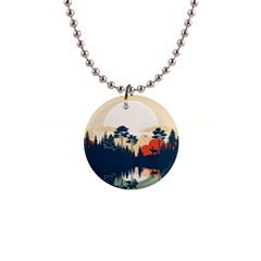 Summer Lake Forest Sunset Deer Water 1  Button Necklace by Grandong