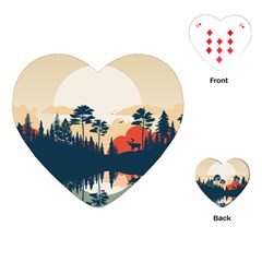 Summer Lake Forest Sunset Deer Water Playing Cards Single Design (heart)