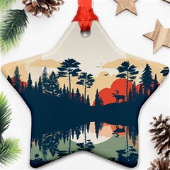 Summer Lake Forest Sunset Deer Water Star Ornament (two Sides)