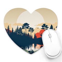 Summer Lake Forest Sunset Deer Water Heart Mousepad by Grandong