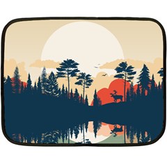 Summer Lake Forest Sunset Deer Water Fleece Blanket (mini) by Grandong