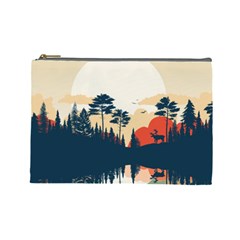 Summer Lake Forest Sunset Deer Water Cosmetic Bag (large) by Grandong