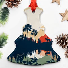 Summer Lake Forest Sunset Deer Water Christmas Tree Ornament (two Sides)