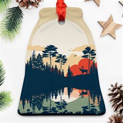 Summer Lake Forest Sunset Deer Water Bell Ornament (two Sides)