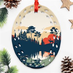 Summer Lake Forest Sunset Deer Water Ornament (oval Filigree)