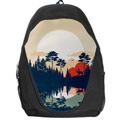 Summer Lake Forest Sunset Deer Water Backpack Bag by Grandong