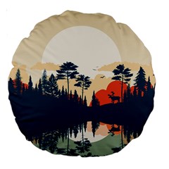 Summer Lake Forest Sunset Deer Water Large 18  Premium Round Cushions by Grandong