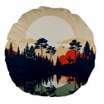 Summer Lake Forest Sunset Deer Water Large 18  Premium Round Cushions Front