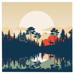 Summer Lake Forest Sunset Deer Water Wooden Puzzle Square by Grandong