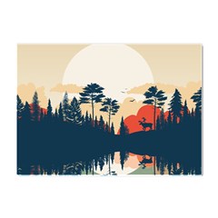 Summer Lake Forest Sunset Deer Water Crystal Sticker (a4) by Grandong