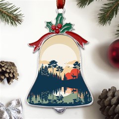 Summer Lake Forest Sunset Deer Water Metal Holly Leaf Bell Ornament