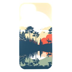 Summer Lake Forest Sunset Deer Water Iphone 15 Black Uv Print Pc Hardshell Case