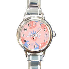 July Summer Strawberry Pink Berry Round Italian Charm Watch by Grandong