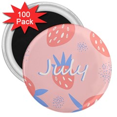 July Summer Strawberry Pink Berry 3  Magnets (100 Pack) by Grandong