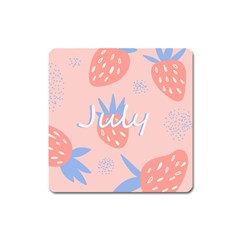 July Summer Strawberry Pink Berry Square Magnet by Grandong