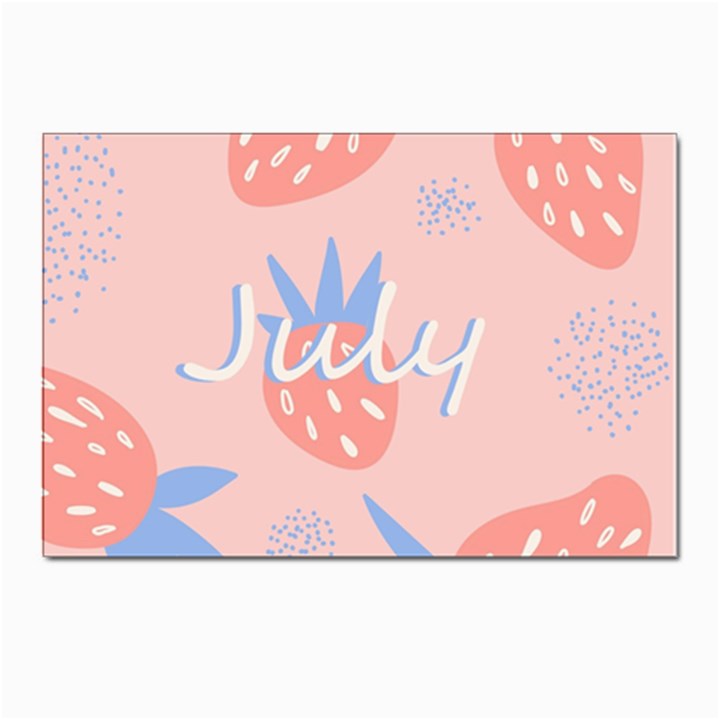 July Summer Strawberry Pink Berry Postcards 5  x 7  (Pkg of 10)