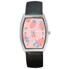 July Summer Strawberry Pink Berry Barrel Style Metal Watch by Grandong