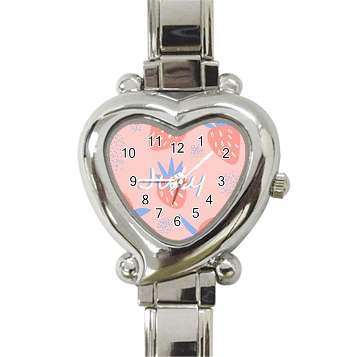 July Summer Strawberry Pink Berry Heart Italian Charm Watch