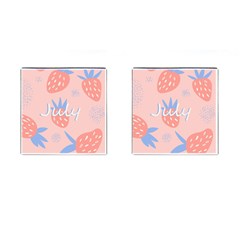 July Summer Strawberry Pink Berry Cufflinks (square) by Grandong